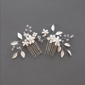 Pearl gold leaf and crystal bridal hair combs